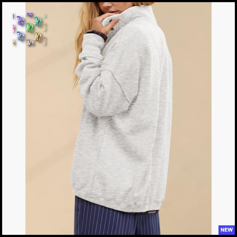 Oversized Button Front Sweatshirt Y2K Casual Pullover Long Sleeve Cotton Blend - Picture 3 of 7